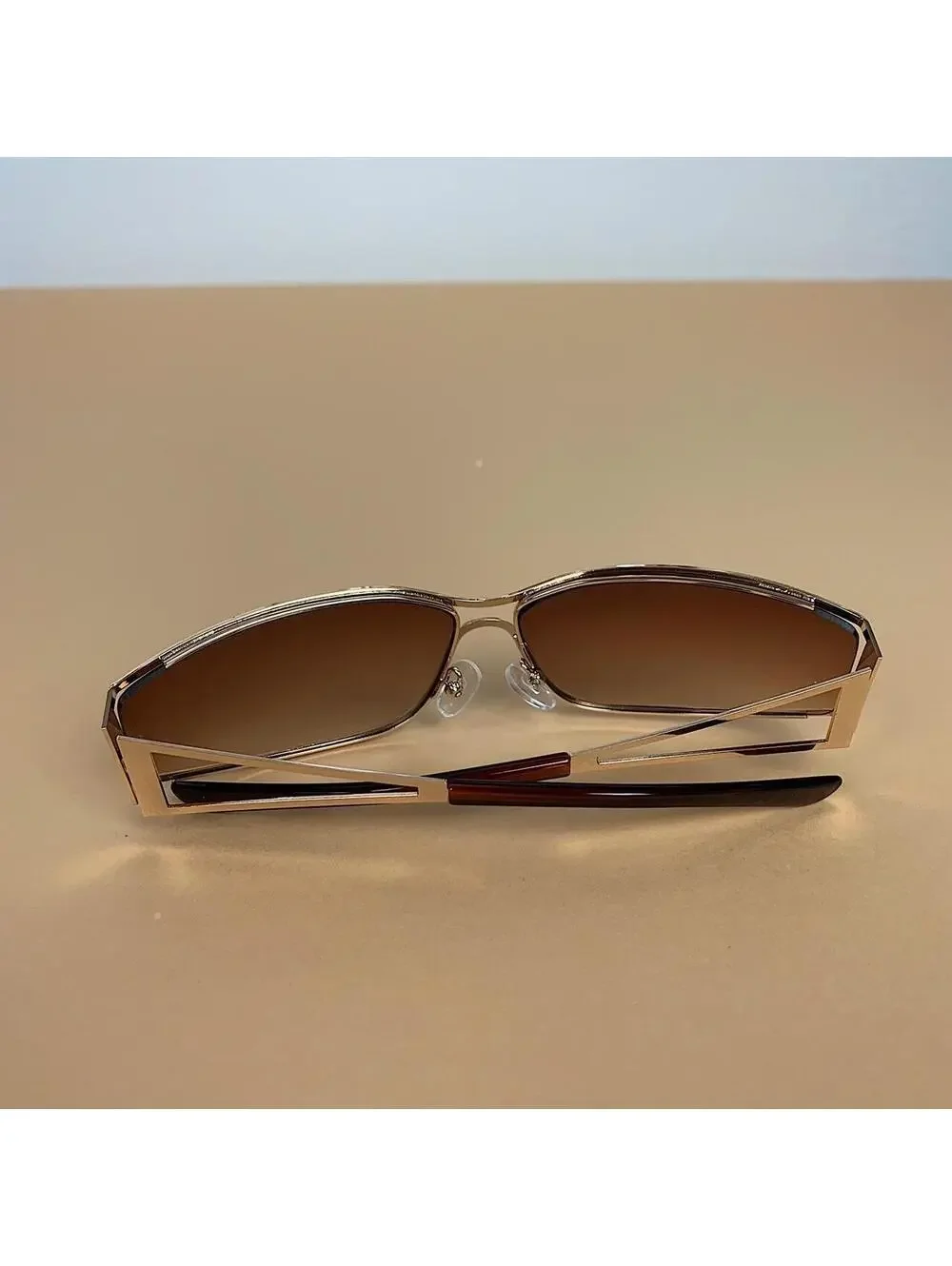 Cyber Grunge Vintage y2k 2000s classy chrome trim sunglasses. Chrome trim brown